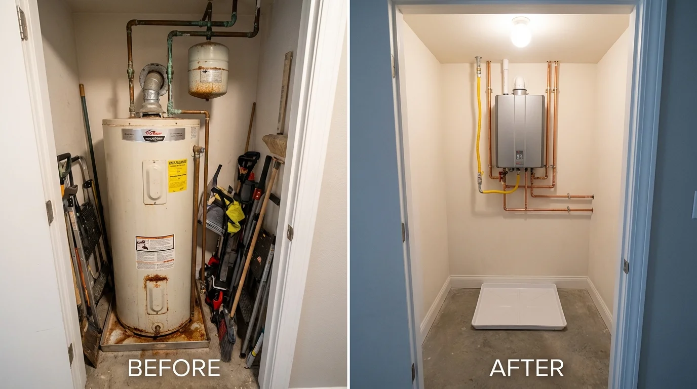 Tank water heater versus wall-mounted tankless unit comparison for Raleigh, NC homeowners