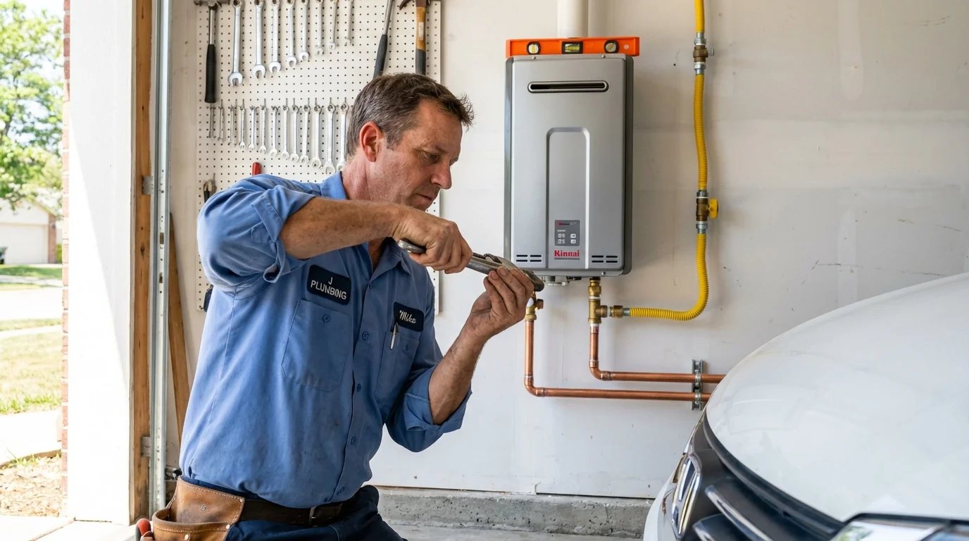Tankless water heater installation by a Johns Plumbing LLC plumber in Raleigh