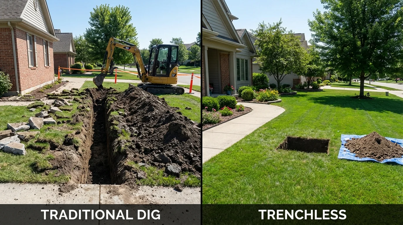 Trenchless sewer repair with minimal yard damage versus traditional excavation in Raleigh, NC